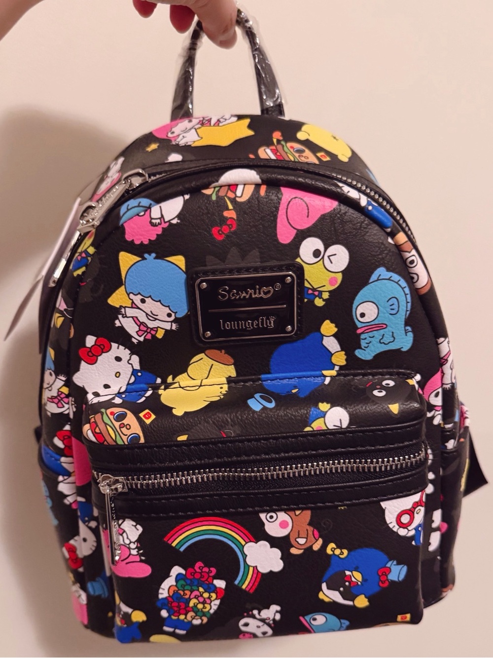 NWT LOUNGEFLY Sanrio Hello Kitty Mini Black Backpack All Over Print